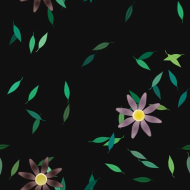 Basit renkli çiçekler ve yeşil yapraklı vektör şablonu