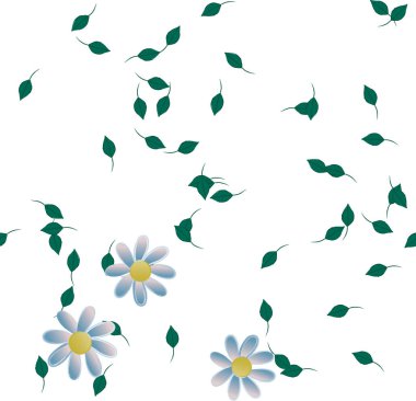 Basit çiçek ve yeşil yapraklı tasarım kompozisyonu, vektör illüstrasyonu