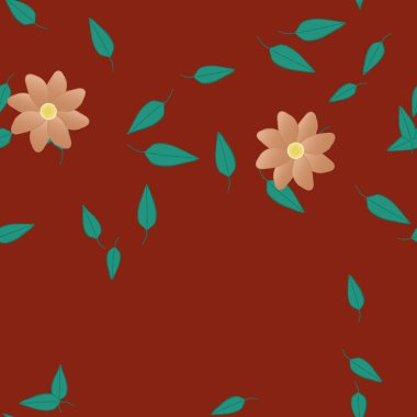 Basit renkli çiçekler ve yeşil yapraklı vektör şablonu