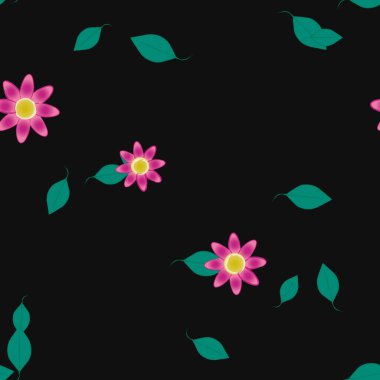 Basit renkli çiçekler ve yeşil yapraklı vektör şablonu