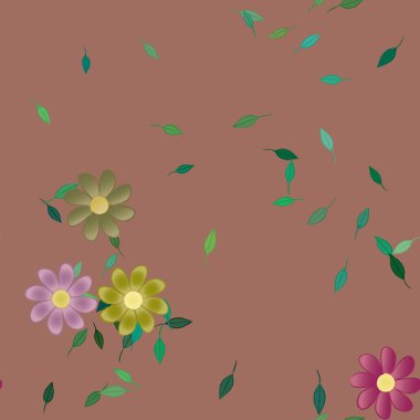 Basit renkli çiçekler ve yeşil yapraklı vektör şablonu