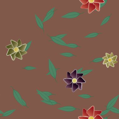 Basit çiçek ve yeşil yapraklı tasarım kompozisyonu, vektör illüstrasyonu