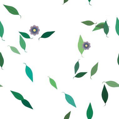 Basit çiçek ve yeşil yapraklı tasarım kompozisyonu, vektör illüstrasyonu