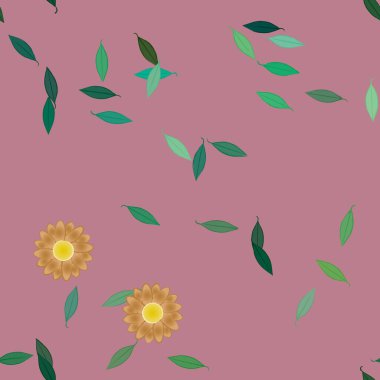 Basit çiçek ve yeşil yapraklı tasarım kompozisyonu, vektör illüstrasyonu