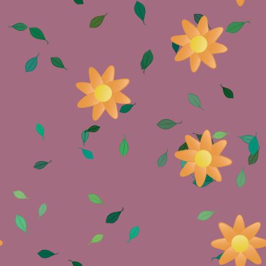 Basit renkli çiçekler ve yeşil yapraklı vektör şablonu