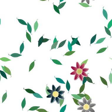 Basit çiçek ve yeşil yapraklı tasarım kompozisyonu, vektör illüstrasyonu