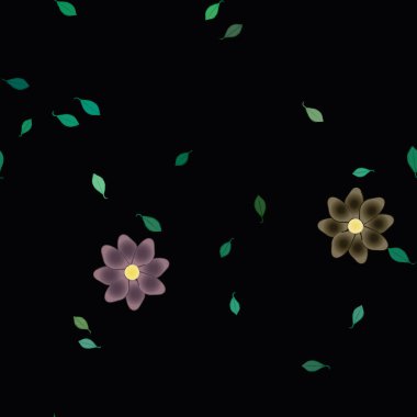 Duvar kağıdı, vektör illüstrasyonu için basit renkli çiçekler ve yeşil yapraklar