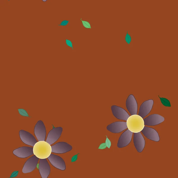 Enkle Blomster Med Grønne Blade Fri Sammensætning Vektor Illustration – Stock-vektor