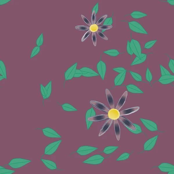 Fleurs Simples Avec Des Feuilles Vertes Composition Libre Illustration Vectorielle — Image vectorielle