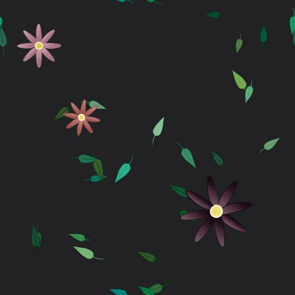 Flores Simples Con Hojas Verdes Composición Libre Ilustración Vectorial — Archivo Imágenes Vectoriales