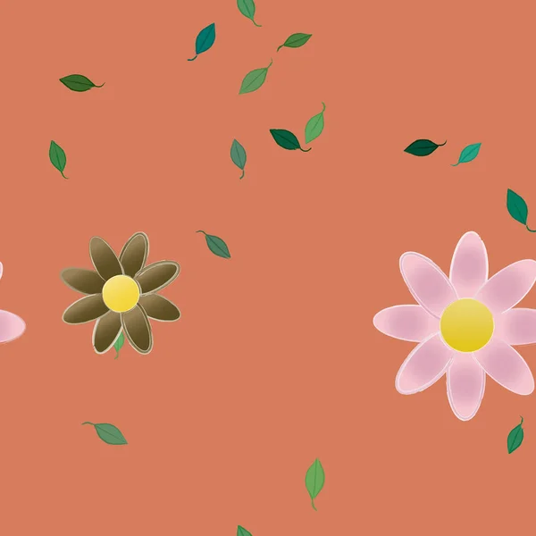 Flores Simples Con Hojas Verdes Composición Libre Ilustración Vectorial — Vector de stock