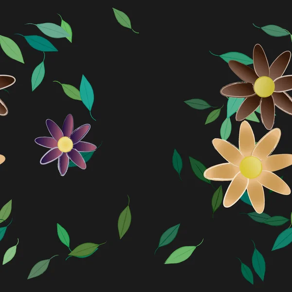 Flores Simples Con Hojas Verdes Composición Libre Ilustración Vectorial — Archivo Imágenes Vectoriales