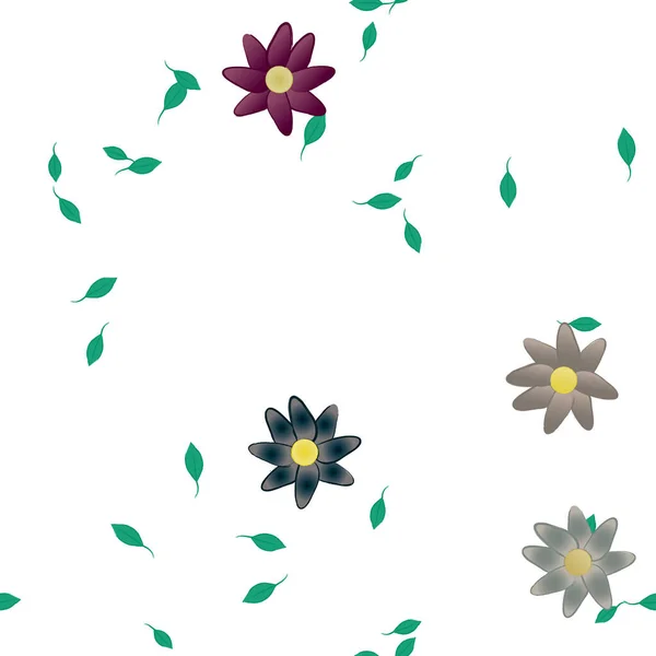 Fleurs Colorées Simples Feuilles Vertes Pour Papier Peint Illustration Vectorielle — Image vectorielle