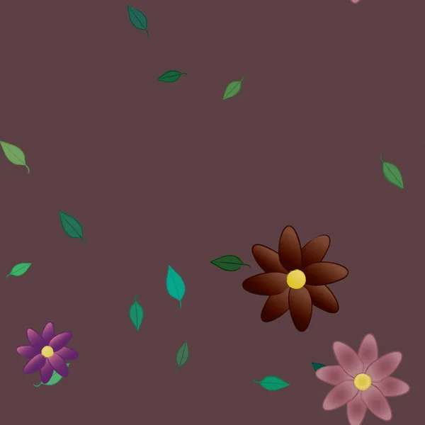 Fleurs Simples Avec Des Feuilles Vertes Composition Libre Illustration Vectorielle — Image vectorielle