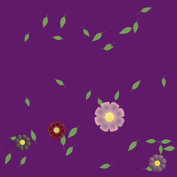 Composición Diseño Con Flores Simples Hojas Verdes Ilustración Vectorial — Archivo Imágenes Vectoriales