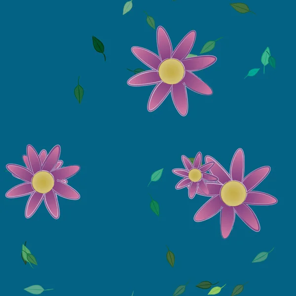 Modèle Vectoriel Avec Des Fleurs Colorées Simples Des Feuilles Vertes — Image vectorielle