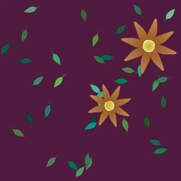 Fleurs Colorées Simples Feuilles Vertes Pour Papier Peint Illustration Vectorielle — Image vectorielle