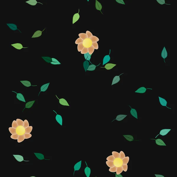 Flores Simples Con Hojas Verdes Composición Libre Ilustración Vectorial — Archivo Imágenes Vectoriales