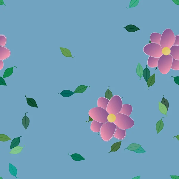 Fleurs Colorées Simples Feuilles Vertes Pour Papier Peint Illustration Vectorielle — Image vectorielle