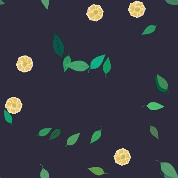 Flores Coloridas Simples Hojas Verdes Para Papel Pintado Ilustración Del — Vector de stock