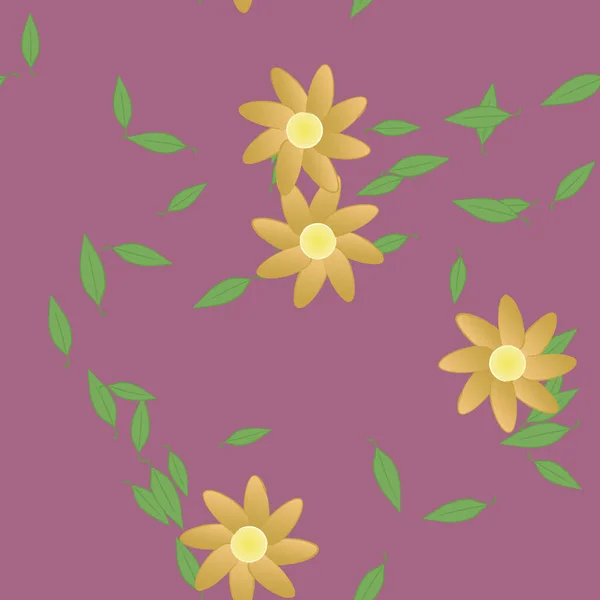 Modèle Vectoriel Avec Des Fleurs Colorées Simples Des Feuilles Vertes — Image vectorielle