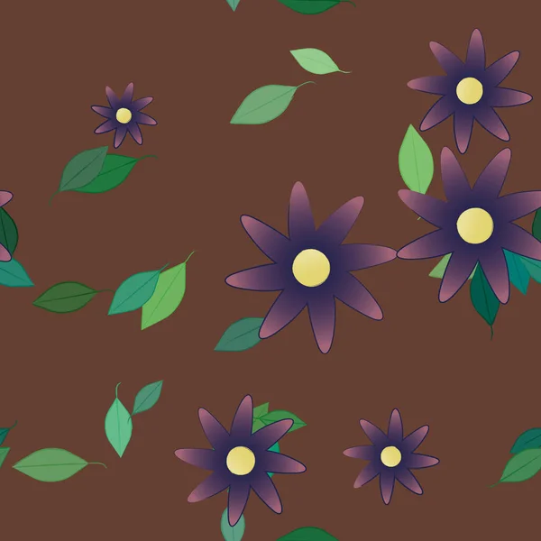 Flores Simples Con Hojas Verdes Composición Libre Ilustración Vectorial — Vector de stock