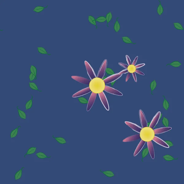 Enkla Färgglada Blommor Och Gröna Blad För Tapeter Vektor Illustration — Stock vektor