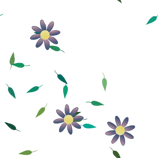 Einfache Bunte Blumen Und Grüne Blätter Für Tapete Vektorillustration — Stockvektor