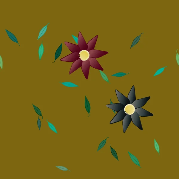 Fleurs Simples Avec Des Feuilles Vertes Composition Libre Illustration Vectorielle — Image vectorielle