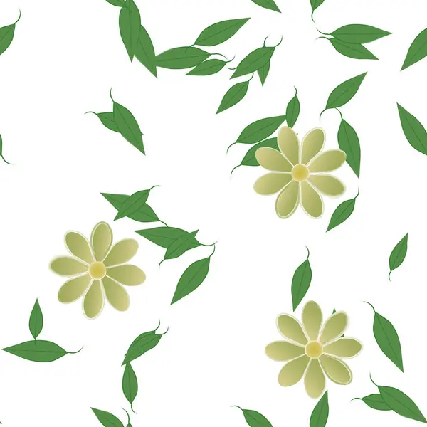 Ontwerp Compositie Met Eenvoudige Bloemen Groene Bladeren Vector Illustratie — Stockvector