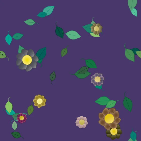 Modèle Vectoriel Avec Des Fleurs Colorées Simples Des Feuilles Vertes — Image vectorielle