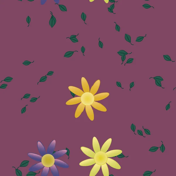 Plantilla Vector Con Flores Coloridas Simples Hojas Verdes — Archivo Imágenes Vectoriales