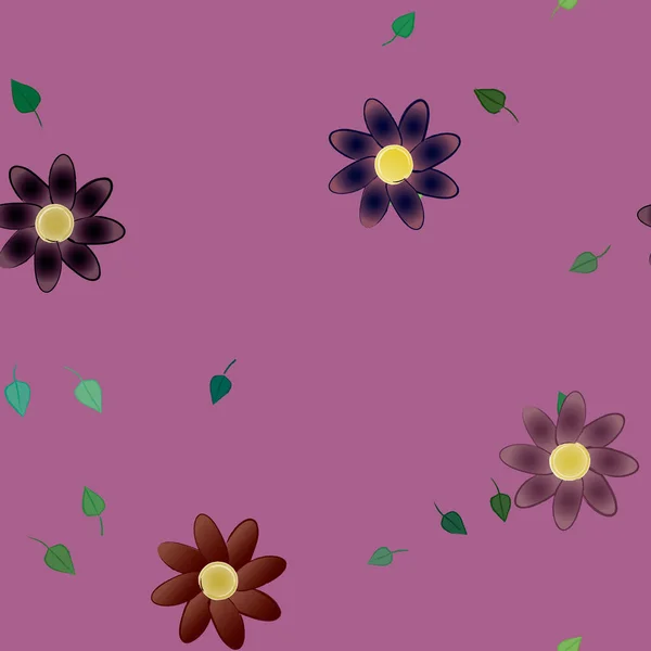 Fleurs Simples Avec Des Feuilles Vertes Composition Libre Illustration Vectorielle — Image vectorielle