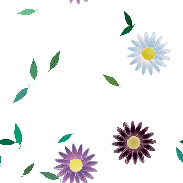 Fleurs Simples Avec Des Feuilles Vertes Composition Libre Illustration Vectorielle — Image vectorielle