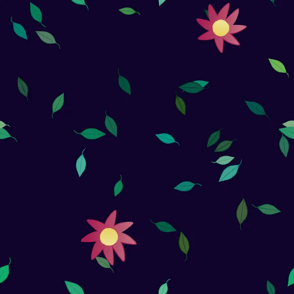 Eenvoudige Kleurrijke Bloemen Groene Bladeren Voor Behang Vector Illustratie — Stockvector