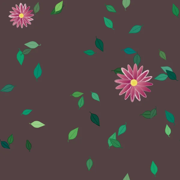 Fleurs Simples Avec Des Feuilles Vertes Composition Libre Illustration Vectorielle — Image vectorielle