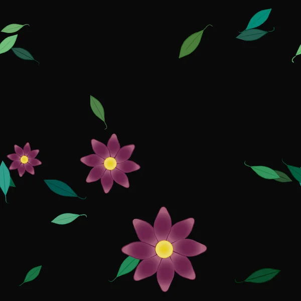 Eenvoudige Kleurrijke Bloemen Groene Bladeren Voor Behang Vector Illustratie — Stockvector