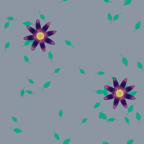 Composição Design Com Flores Simples Folhas Verdes Ilustração Vetorial — Vetor de Stock