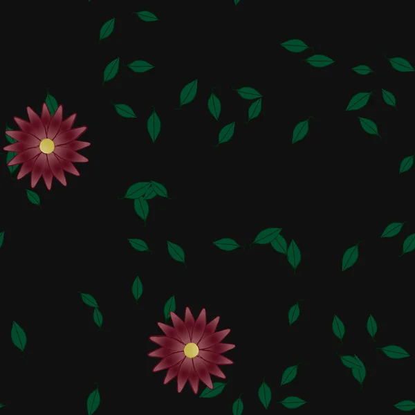 Composição Design Com Flores Simples Folhas Verdes Ilustração Vetorial — Vetor de Stock