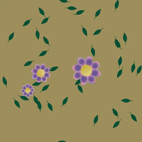 Fleurs Colorées Simples Feuilles Vertes Pour Papier Peint Illustration Vectorielle — Image vectorielle