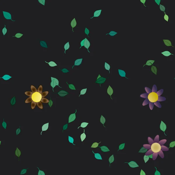 Egyszerű Színes Virágok Zöld Levelek Tapéta Vektor Illusztráció — Stock Vector