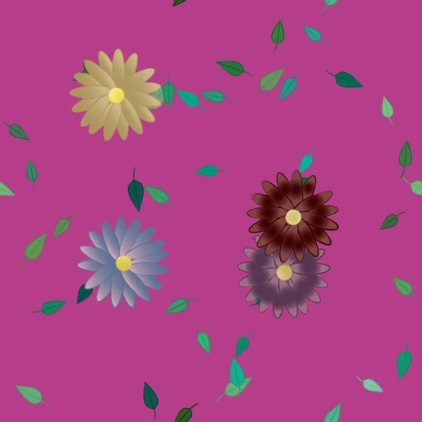 Fleurs Simples Avec Des Feuilles Vertes Composition Libre Illustration Vectorielle — Image vectorielle