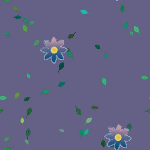 Modèle Vectoriel Avec Des Fleurs Colorées Simples Des Feuilles Vertes — Image vectorielle