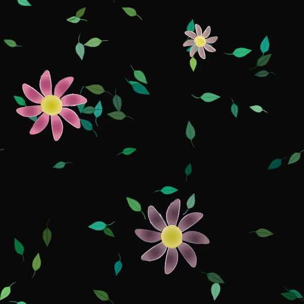 Flores Coloridas Simples Folhas Verdes Para Papel Parede Ilustração Vetorial — Vetor de Stock