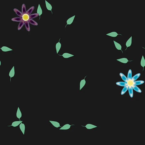 Composição Design Com Flores Simples Folhas Verdes Ilustração Vetorial — Vetor de Stock