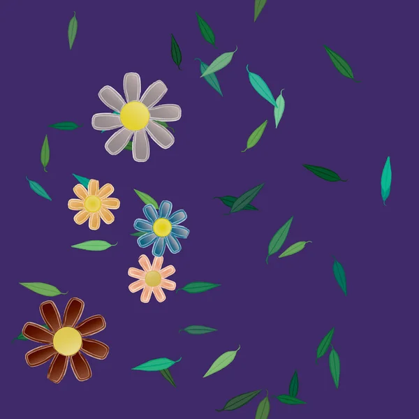 Flores Simples Con Hojas Verdes Composición Libre Ilustración Vectorial — Vector de stock