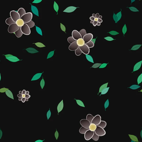 Plantilla Vector Con Flores Coloridas Simples Hojas Verdes — Vector de stock