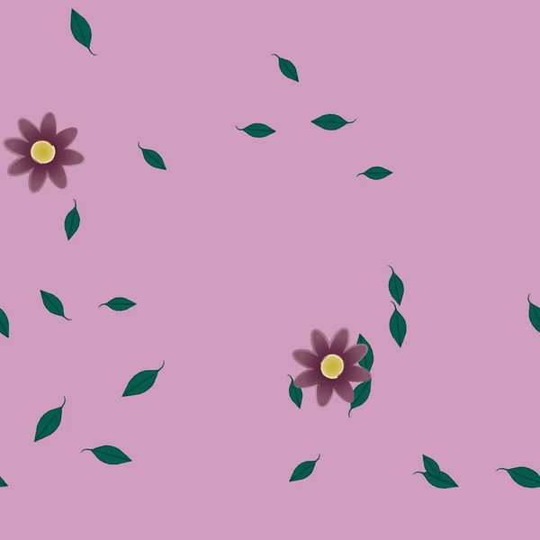 Flores Simples Con Hojas Verdes Composición Libre Ilustración Vectorial — Archivo Imágenes Vectoriales