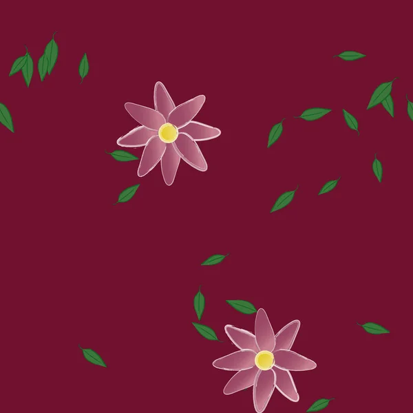 Proste Kolorowe Kwiaty Zielone Liście Tapety Wektor Ilustracji — Wektor stockowy