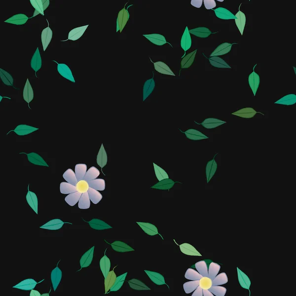 Flores Coloridas Simples Hojas Verdes Para Papel Pintado Ilustración Del — Archivo Imágenes Vectoriales